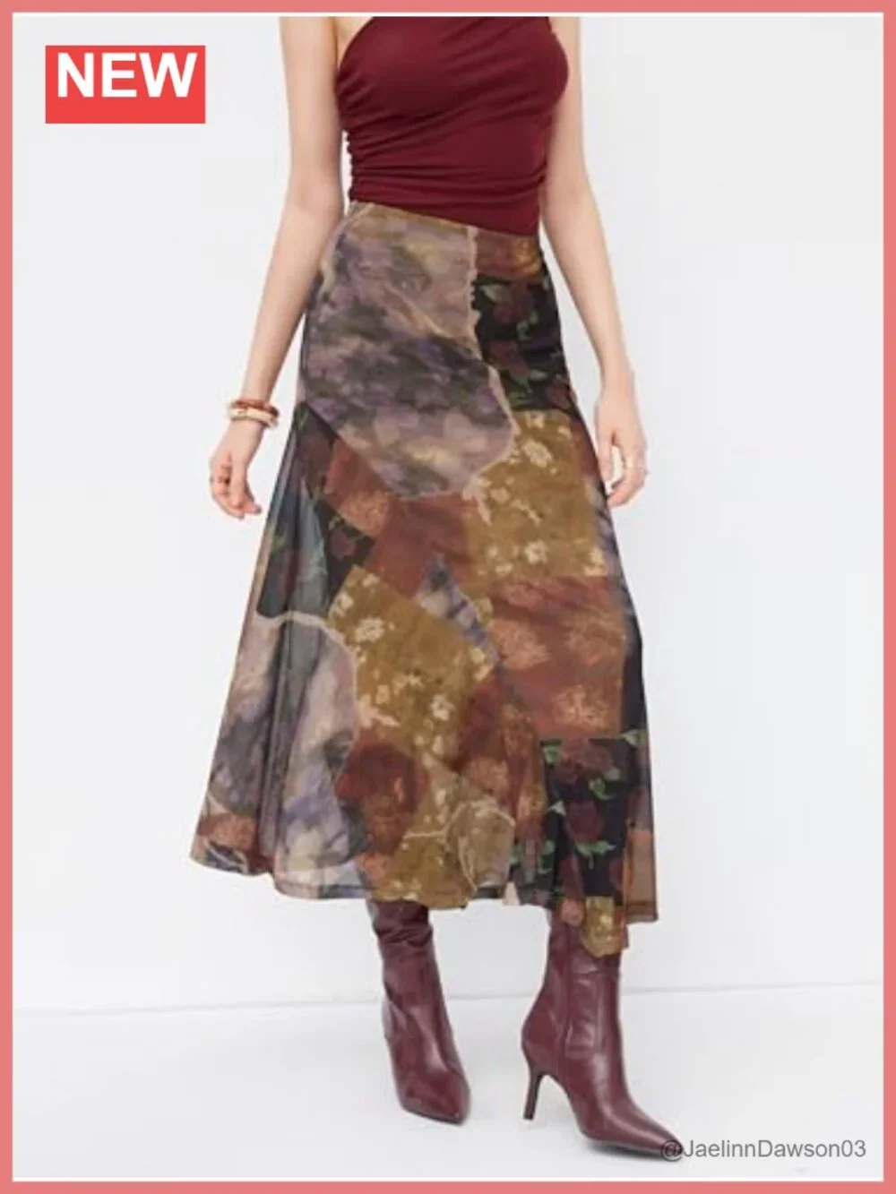 Women's Floral Mesh Maxi Skirt Asymmetrical High Stretch Lined